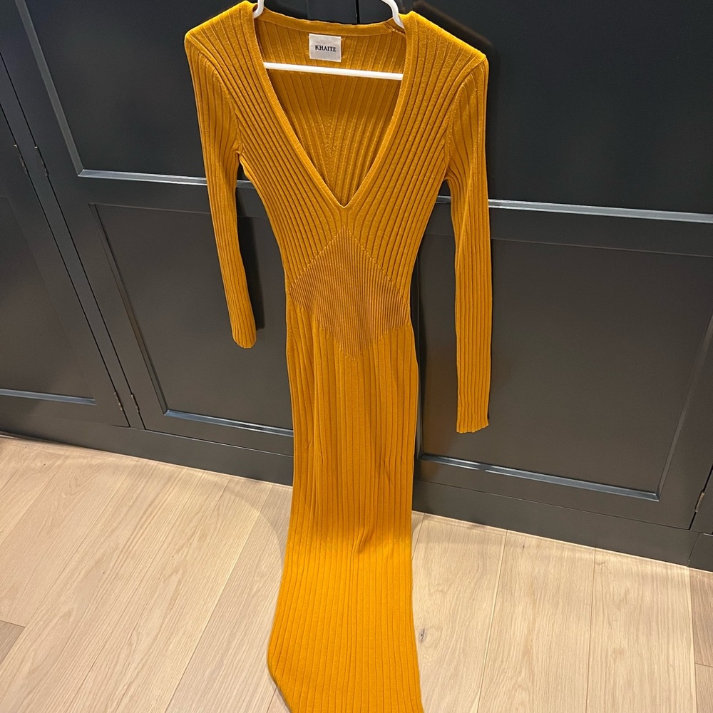 KHAITE Yellow Long Sleeve Dress with Elegant Silhouette